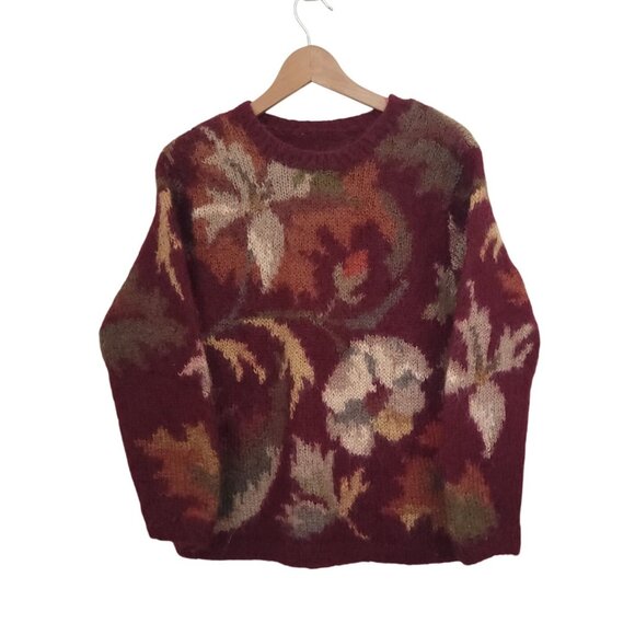 Talbots Sweaters - Vintage Talbots Hand Knit Maroon Floral Pullover Sweater Mohair Blend Sz S